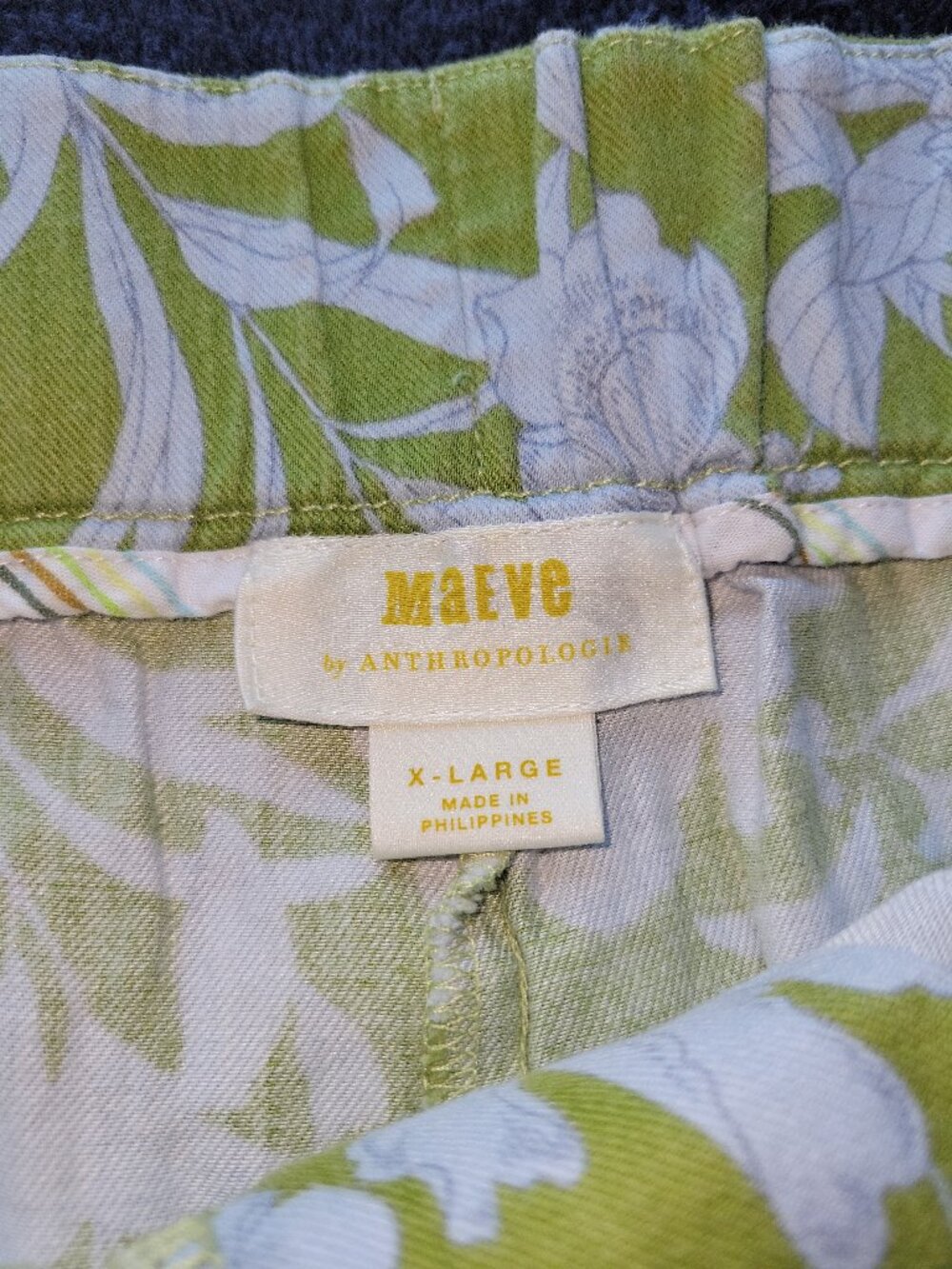 Maeve by Anthropologie Green and Blue Leaf Print London Wide Leg Pants Size XL - Picture 11 of 12